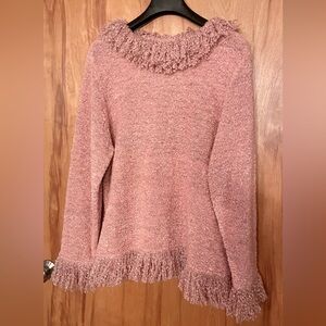 Ruby Rd. Pink Cowl Neck Sweater with Fringe